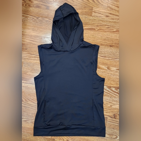 Black Sleeveless Compression Hoodie Hip-hop Workout Shirt Men's Size Large - Picture 3 of 8